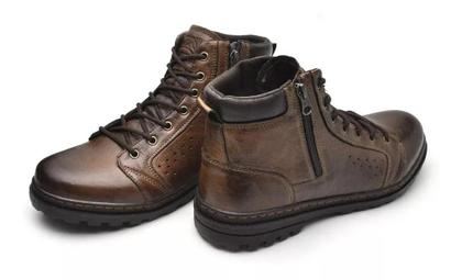 Imagem de Bota Masculina Couro Legitimo Marrom Adulto Coturno Vacanza Laroche Zíper e Cadarço Novo Modelo 