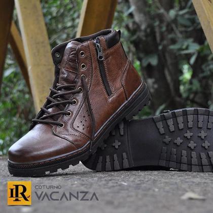 Imagem de Bota Masculina Couro Legitimo Marrom Adulto Coturno Vacanza Laroche Zíper e Cadarço Novo Modelo 