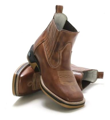 Imagem de Bota Masculina RR Botas Texana Country em Couro Cano Curto Bico Quadrado