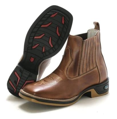 Imagem de Bota Masculina RR Botas Texana Country em Couro Cano Curto Bico Quadrado