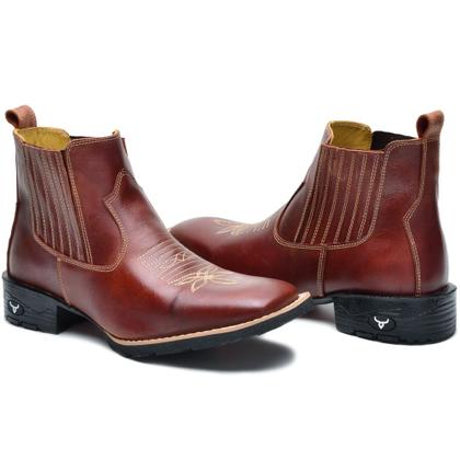 Imagem de Bota Masculina Texana Bico Quadrado Cano Curto Country de Couro