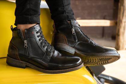 Imagem de Bota Masculina Urbana Casual Boxer Couro Legitimo Preto Fossil Nescau C/ziper