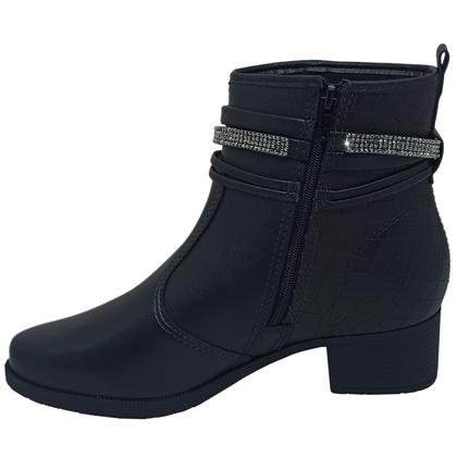 Imagem de Bota Moleca Feminina Cano curto Salto Baixo Tira Com Strass