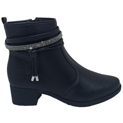 Imagem de Bota Moleca Feminina Cano curto Salto Baixo Tira Com Strass