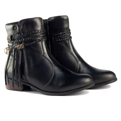 Imagem de Bota Montaria Casual Feminino Cano Curto Zíper Moda Tiras Trançadas Metal Estilo Confortável