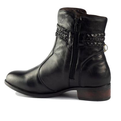 Imagem de Bota Montaria Casual Feminino Cano Curto Zíper Moda Tiras Trançadas Metal Estilo Confortável