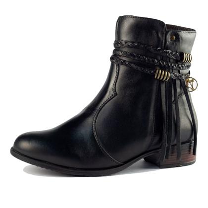 Imagem de Bota Montaria Casual Feminino Cano Curto Zíper Moda Tiras Trançadas Metal Estilo Confortável