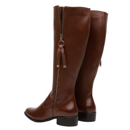 Imagem de Bota Montaria Couro Feminino Cano Alto Zíper Lateral Moda Inverno Elegante Salto Baixo