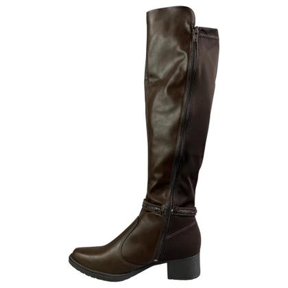 Imagem de Bota Montaria Mississipi Feminina Cano Longo Salto Bloco Bico Redondo Original Cor:MarromTamanho:38
