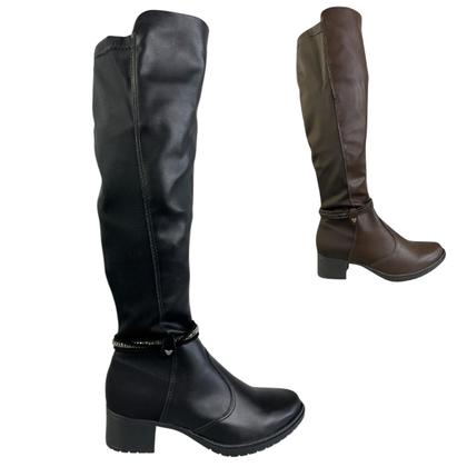 Imagem de Bota Montaria Mississipi Feminina Cano Longo Salto Bloco Bico Redondo Original Cor:MarromTamanho:38