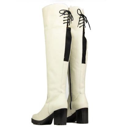 Imagem de Bota Montaria Sapato da Corte Over The Knee 2 em 1 Off White