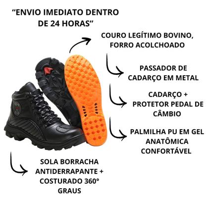 Imagem de Bota Motociclista Masculina Couro Sola Costurada PalmilhaGel