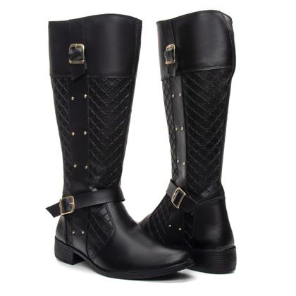 Imagem de Bota Over Montaria Feminina Couro Cano Alto Casual Ziper Lateral Luxo