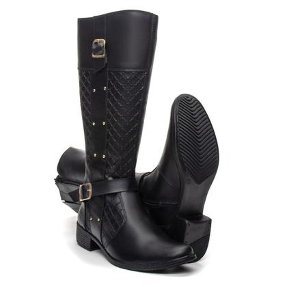 Imagem de Bota Over Montaria Feminina Couro Cano Alto Casual Ziper Lateral Luxo