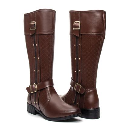 Imagem de Bota Over Montaria Feminina Couro Cano Alto Casual Ziper Lateral Luxo