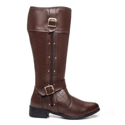 Imagem de Bota Over Montaria Feminina Couro Cano Alto Casual Ziper Lateral Luxo