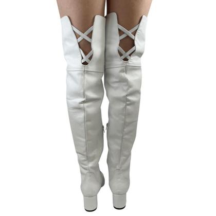 Imagem de Bota Over The knee Lirom Em Couro Legitimo Branco