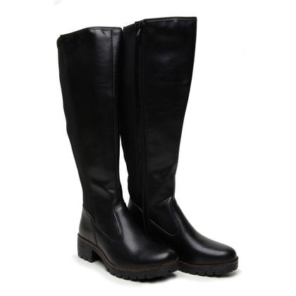 Imagem de Bota Over The Knee Montaria Preta Feminina Tratorada Cano Alto Couro Lançamento Inverno
