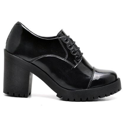 Imagem de Bota Oxford Tratorada Feminina Salto Alto Grosso Cano Curto Com Cadarço