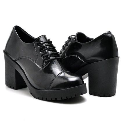 Imagem de Bota Oxford Tratorada Feminina Salto Alto Grosso Cano Curto Com Cadarço