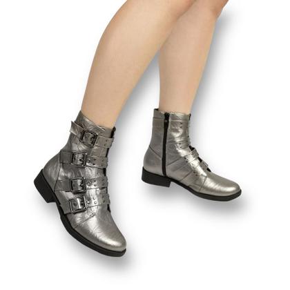 Imagem de Bota Piccadilly Coturno Leci Fivelas Cano Curto 653006 Pewter