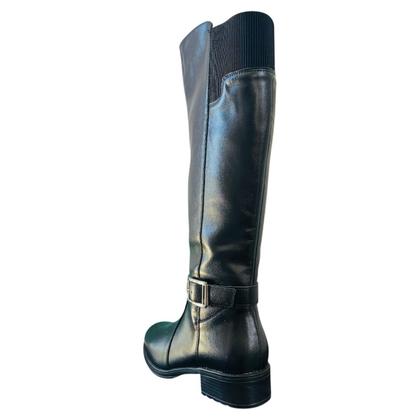 Imagem de Bota Preta Feminina Mooncity Cano Alto Longo Ziper Rasteira Macia