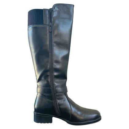 Imagem de Bota Preta Feminina Mooncity Cano Alto Longo Ziper Rasteira Macia