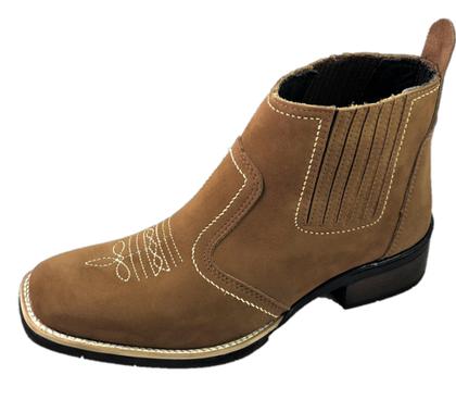 Imagem de Bota Texana Country Cowboy Botina Couro Bico Quadrado Vaquejada Rodeio Cavalgada Agro Macia 3140