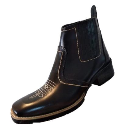 Imagem de Bota Texana Country Masculina Botina Couro Vaqueta Bordada Vaquejada Rodeio Cavalgada Macia 3140