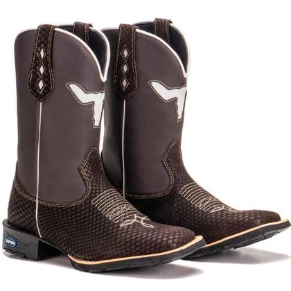 Imagem de Bota Texana Country Masculina em Couro Cano Longo Bico Quadrado