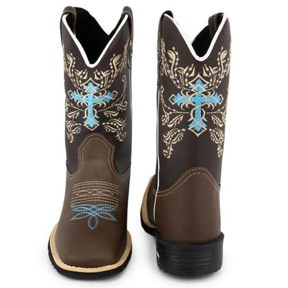 Imagem de Bota Texana Feminina 100% Couro Legítimo com Bordado Bico Quadrado