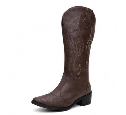 Imagem de Bota Texana Feminina Cano Alto Salto Baixo Estilosa Western