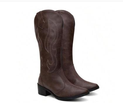 Imagem de Bota Texana Feminina Cano Alto Salto Baixo Estilosa Western