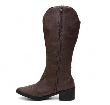 Imagem de Bota Texana Feminina Cano Alto Salto Baixo Estilosa Western
