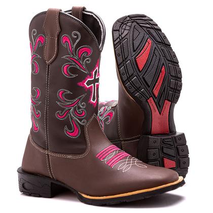 Imagem de Bota Texana Feminina Country Bico Quadrado Couro