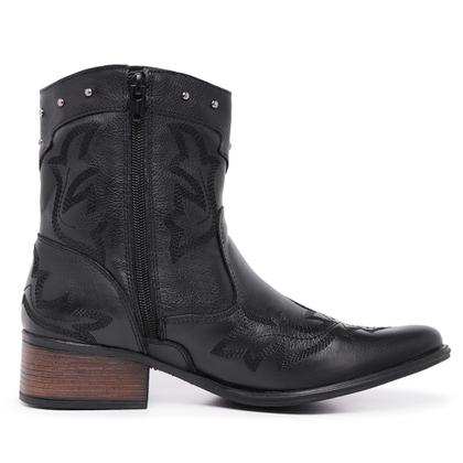 Imagem de Bota Texana Feminina Country Rodeio Bordada Couro Legitimo Bico Fino Cano Curto Mod.11002