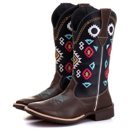 Imagem de Bota Texana Feminina Country Western Cano Longo Bordada Macia Confortável