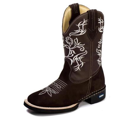 Imagem de Bota Texana Feminina Couro Cano Alto Veludo Bordada Cowboy