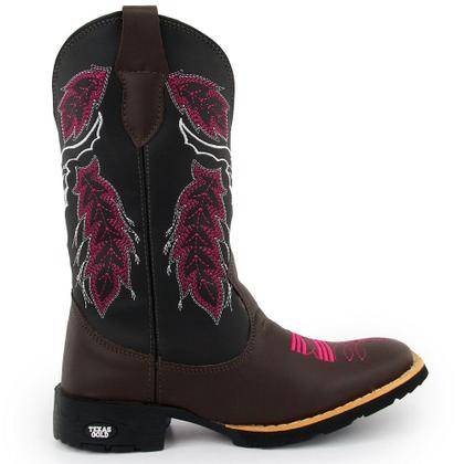 Imagem de Bota Texana Feminina Couro Country Bico Quadrado Café Cara de Boi