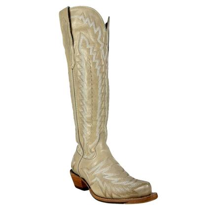 Imagem de Bota Texana Feminina Goyazes Bico Fino Couro Waco Off White Com Bordado Ref259801CC03