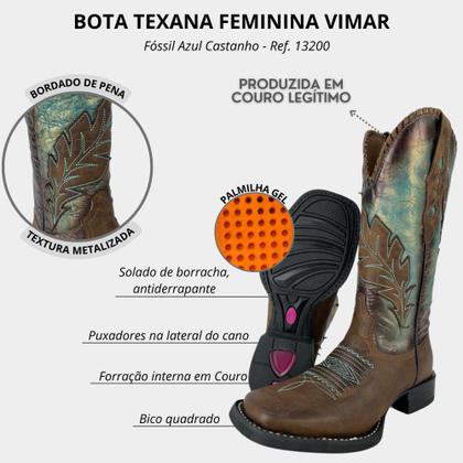 Imagem de Bota Texana Feminina Vimar Fóssil Azul Castanho - Ref. 13200