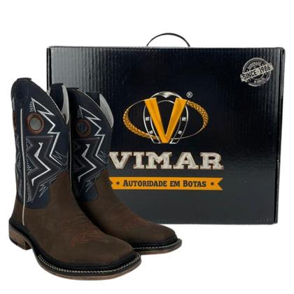 Imagem de Bota Texana Masculina Country Cano Médio Original Vimar Marrom Escuro Solado Work Couro Legítimo - Ref. 81323