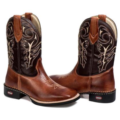 Imagem de Bota Texana Masculina Couro Bordada Cano Alto Country Estilo