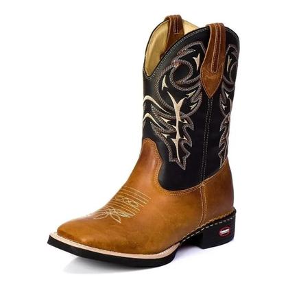 Imagem de Bota Texana Masculina Couro Bordada Cano Alto Country Estilo