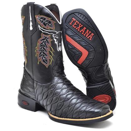 Imagem de Bota Texana Masculina Couro Bordado Moderna Conforto