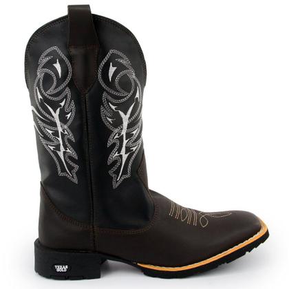 Imagem de Bota Texana Masculina Couro Country Bico Quadrado Café Delegada