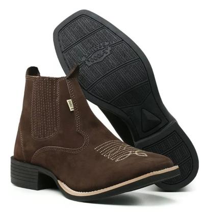 Imagem de Bota Texana Montaria Cano Curto Bico Quadrado Masculino Nobuck Café