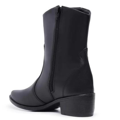Imagem de Bota Texana Montaria Prata Feminina Bico Fino Salto Grosso Bloco Western Cano Médio Moda Casual