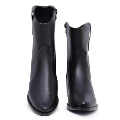 Imagem de Bota Texana Montaria Prata Feminina Bico Fino Salto Grosso Bloco Western Cano Médio Moda Casual