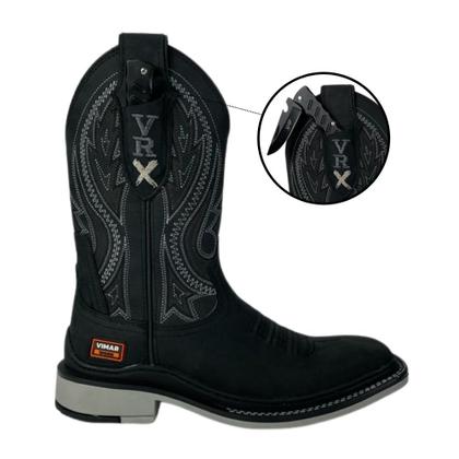 Imagem de Bota Texana Preta Masculina Couro Legítimo Original Vimar Com Canivete Cano Médio Ref. 81360